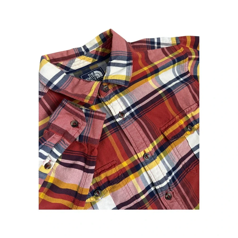 The North Face Plaid Flannel Long Sleeve Button Down Shirt Red Yellow Mens M